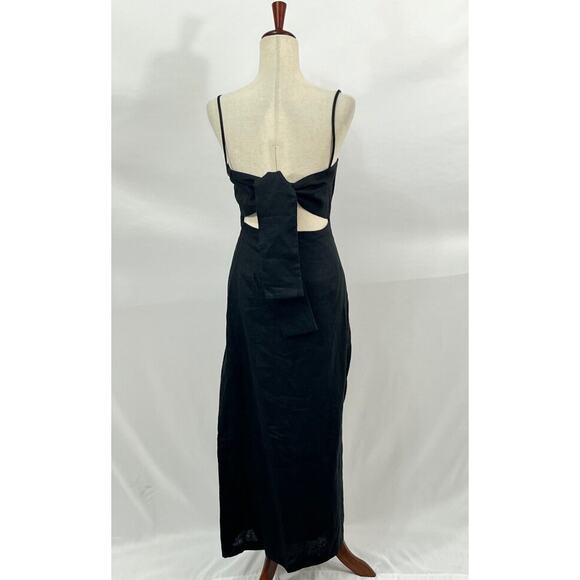 SIR THE LABEL Sz 1 4 S Black 100% Linen Tie Back Midi Dress - Picture 4 of 8